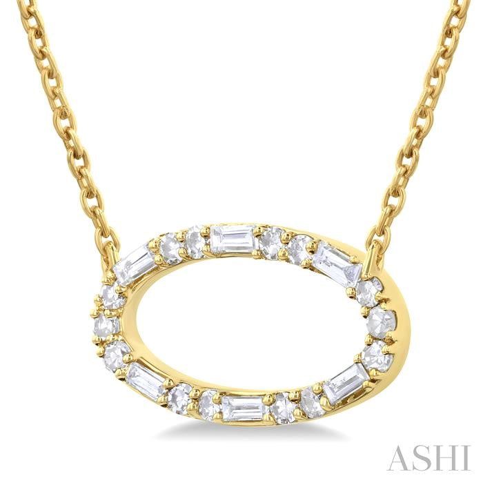 1/5 Ctw East-West Oval Shape Fusion Baguette and Round cut Diamond Pendant With Chain in 10K Yellow Gold