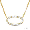 1/5 Ctw East-West Oval Shape Fusion Baguette and Round cut Diamond Pendant With Chain in 10K Yellow Gold