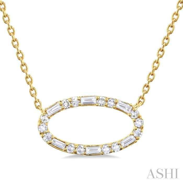 1/5 Ctw East-West Oval Shape Fusion Baguette and Round cut Diamond Pendant With Chain in 10K Yellow Gold