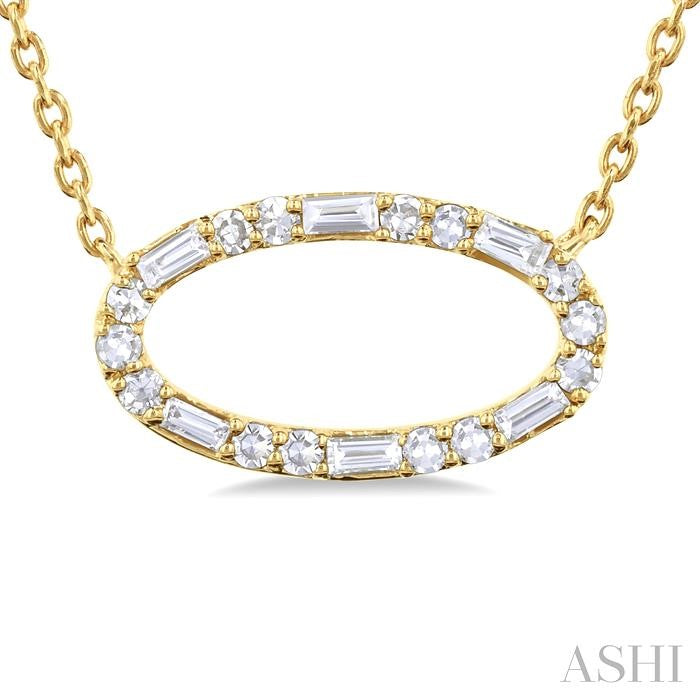 1/5 Ctw East-West Oval Shape Fusion Baguette and Round cut Diamond Pendant With Chain in 10K Yellow Gold