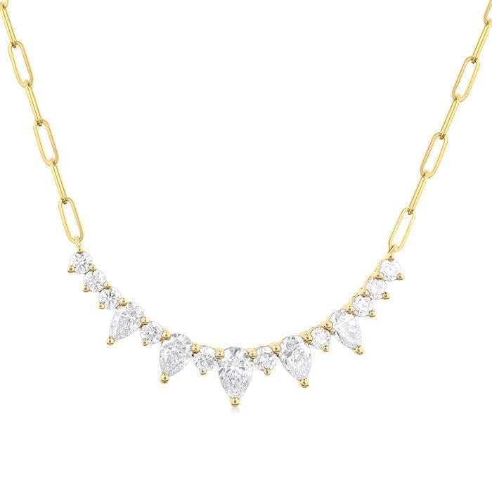 1 Ctw Smile Graduated Pear and Round Cut Diamond Paperclip Necklace in 14K Yellow Gold