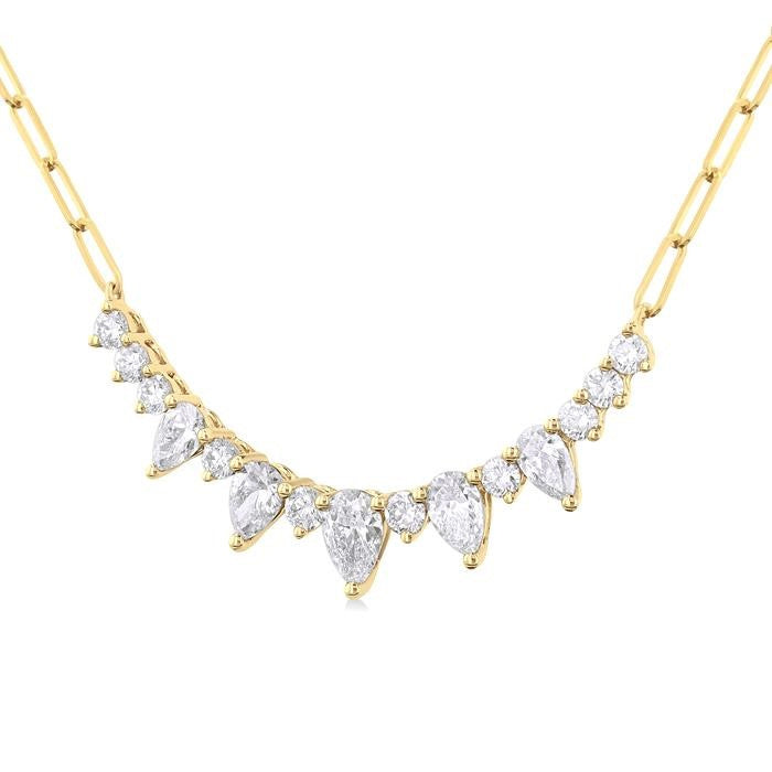 1 Ctw Smile Graduated Pear and Round Cut Diamond Paperclip Necklace in 14K Yellow Gold