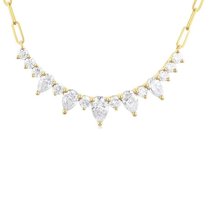 1 Ctw Smile Graduated Pear and Round Cut Diamond Paperclip Necklace in 14K Yellow Gold