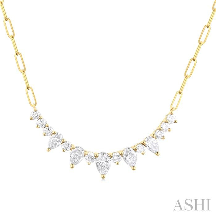 1 Ctw Smile Graduated Pear and Round Cut Diamond Paperclip Necklace in 14K Yellow Gold