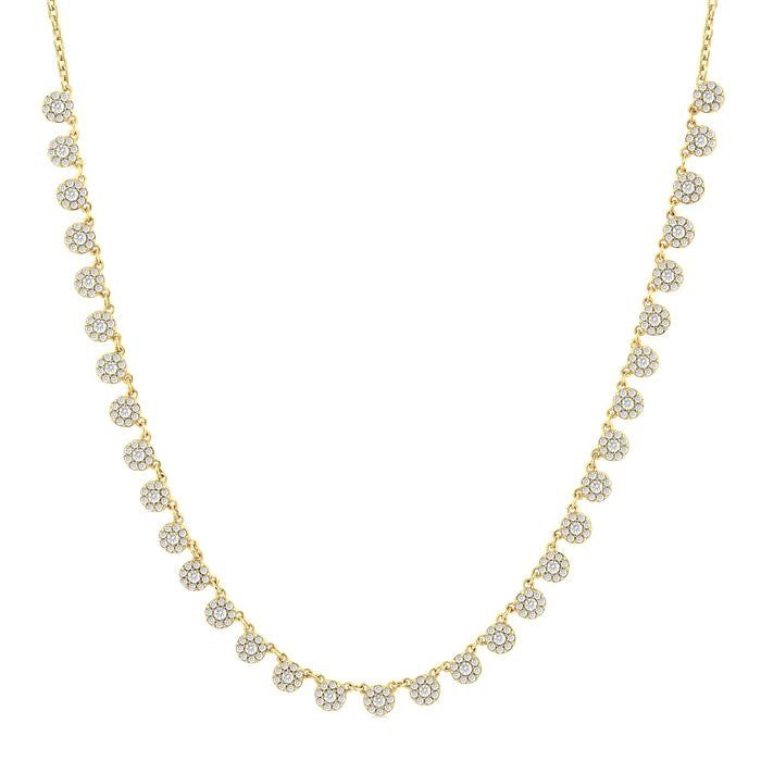 1 1/4 Ctw Halfway Floral Motif Round Cut Diamond Cluster Necklace in 14K Yellow Gold