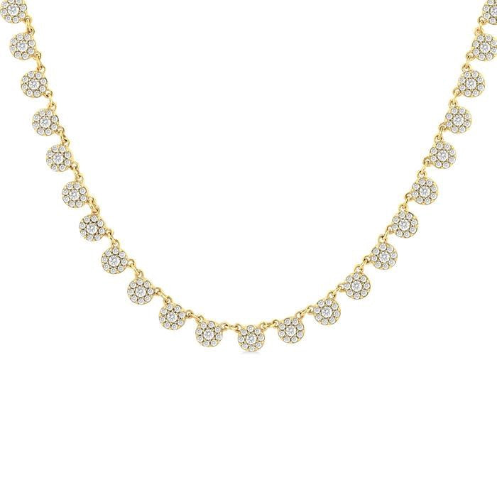 1 1/4 Ctw Halfway Floral Motif Round Cut Diamond Cluster Necklace in 14K Yellow Gold