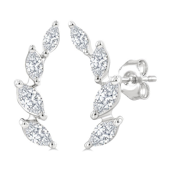 1/2 Ctw Marquise Cut Diamond Leaf Vine Fashion Stud Earrings in 14K White Gold