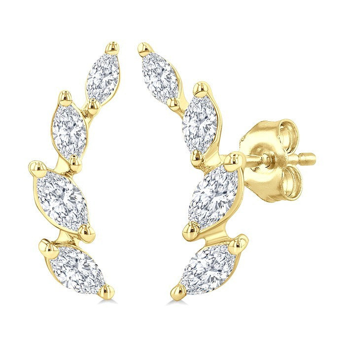1/2 Ctw Marquise Cut Diamond Leaf Vine Fashion Stud Earrings in 14K Yellow Gold