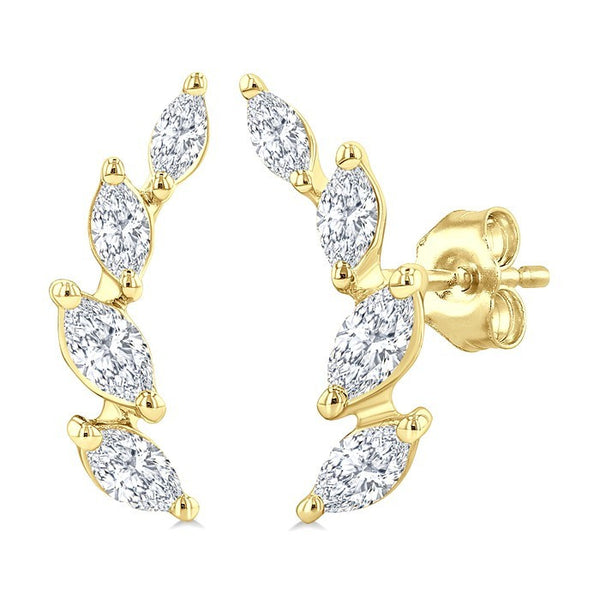 1/2 Ctw Marquise Cut Diamond Leaf Vine Fashion Stud Earrings in 14K Yellow Gold
