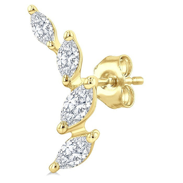 1/2 Ctw Marquise Cut Diamond Leaf Vine Fashion Stud Earrings in 14K Yellow Gold