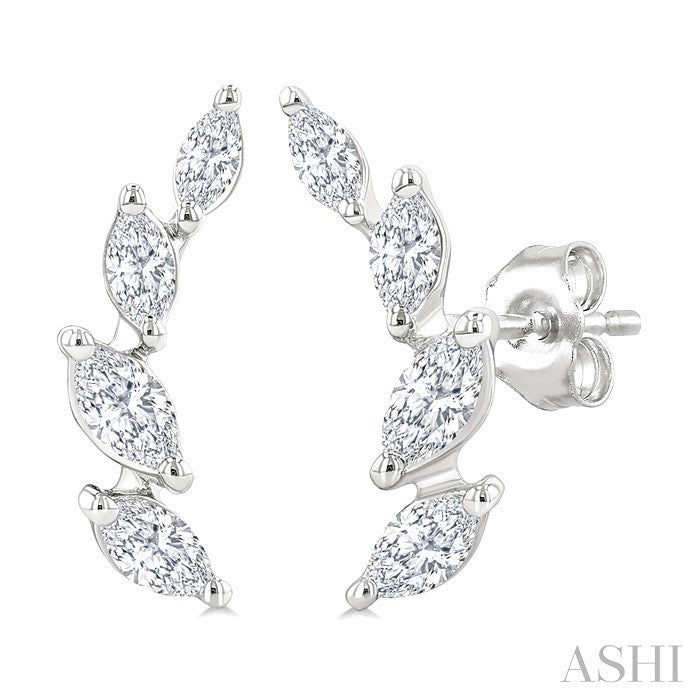 1/2 Ctw Marquise Cut Diamond Leaf Vine Fashion Stud Earrings in 14K White Gold
