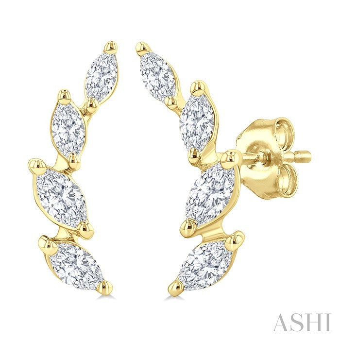 1/2 Ctw Marquise Cut Diamond Leaf Vine Fashion Stud Earrings in 14K Yellow Gold