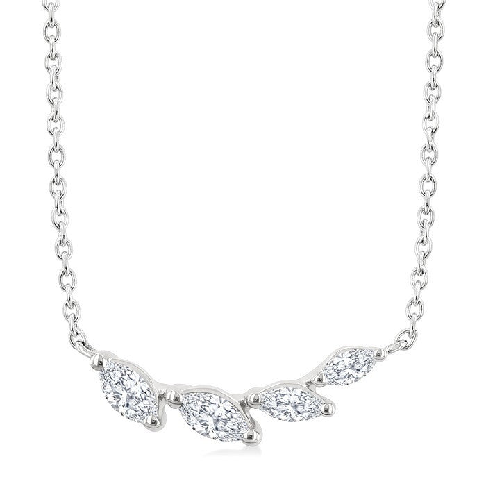 1/4 Ctw Graduated Marquise Cut Diamond Fashion Necklace in 14K White Gold
