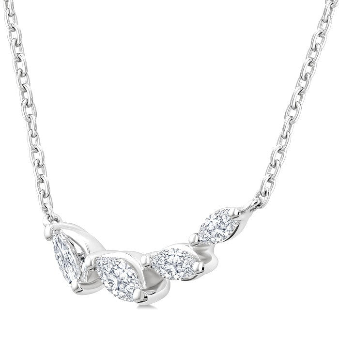1/4 Ctw Graduated Marquise Cut Diamond Fashion Necklace in 14K White Gold