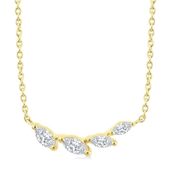 1/4 Ctw Graduated Marquise Cut Diamond Fashion Necklace in 14K Yellow Gold
