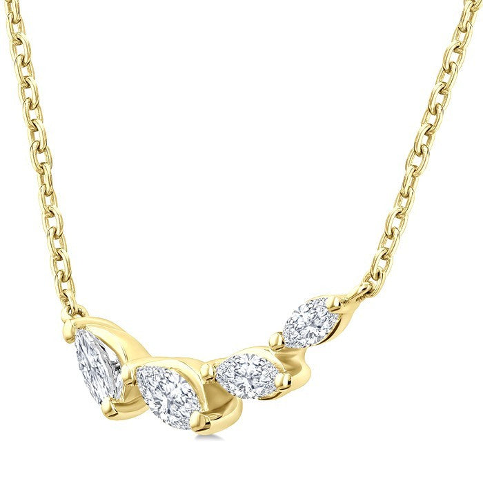 1/4 Ctw Graduated Marquise Cut Diamond Fashion Necklace in 14K Yellow Gold