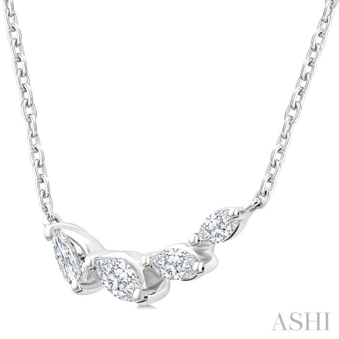 1/4 Ctw Graduated Marquise Cut Diamond Fashion Necklace in 14K White Gold
