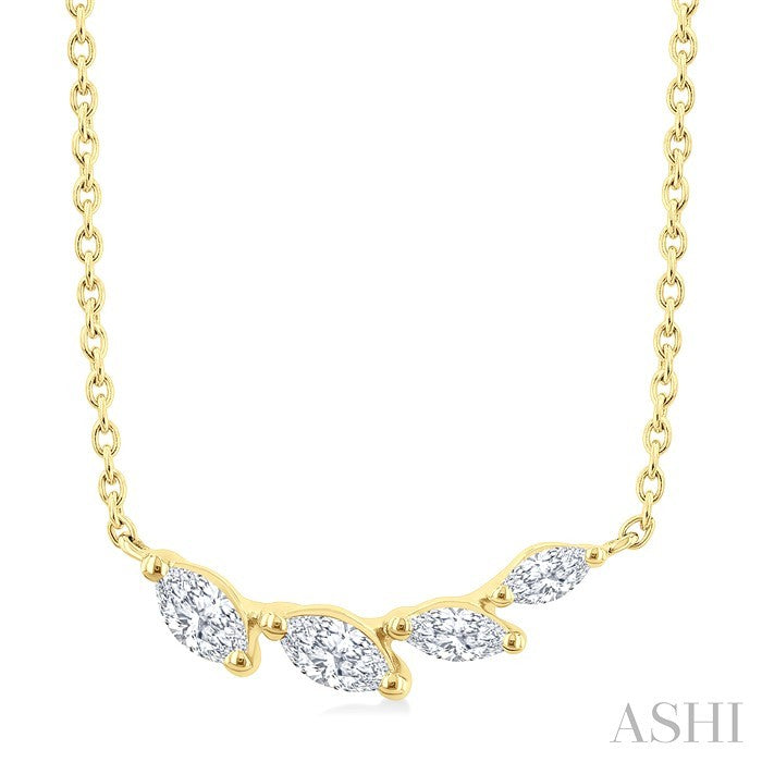 1/4 Ctw Graduated Marquise Cut Diamond Fashion Necklace in 14K Yellow Gold