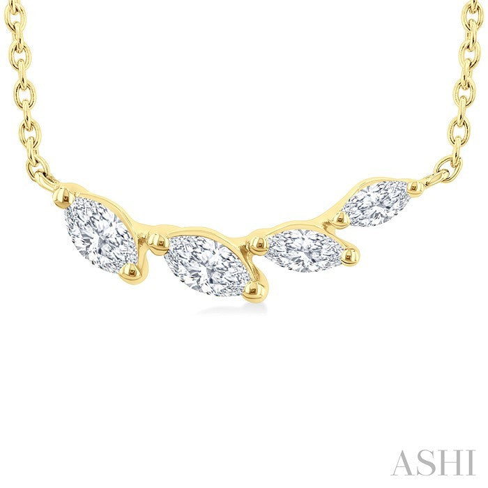 1/4 Ctw Graduated Marquise Cut Diamond Fashion Necklace in 14K Yellow Gold