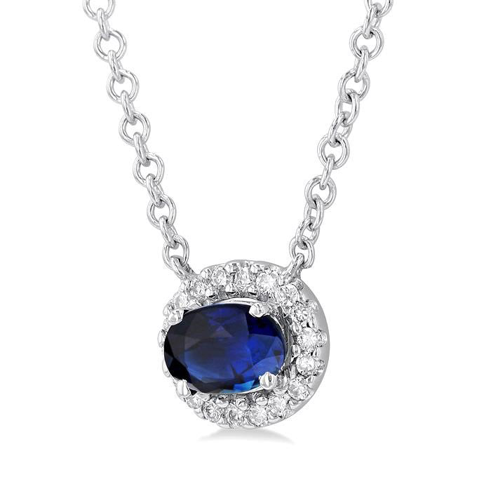 Oval Shape East-West Halo Gemstone & Diamond Necklace