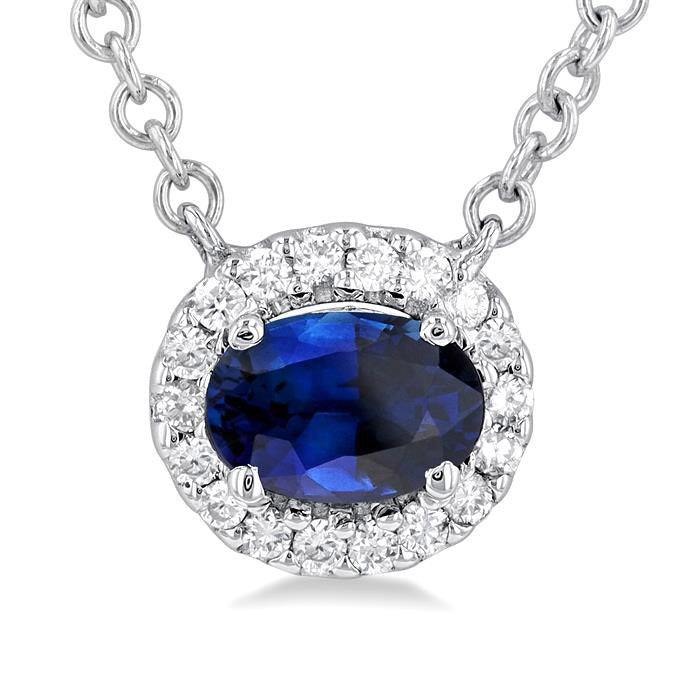 Oval Shape East-West Halo Gemstone & Diamond Necklace