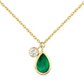 6x4 MM Pear Cut Emerald and 1/20 Ctw Bezel Set Round Cut Diamond Precious Pendant With Chain in 14K Yellow Gold