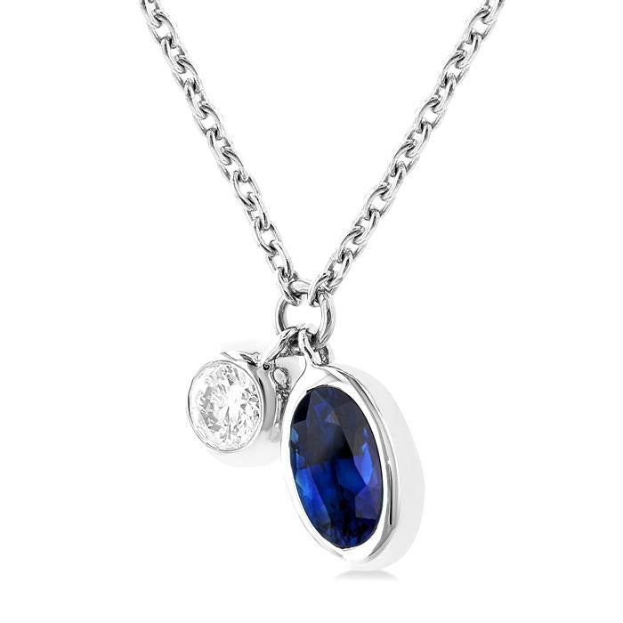 Oval Shape Bezel Set Gemstone & Diamond Pendant