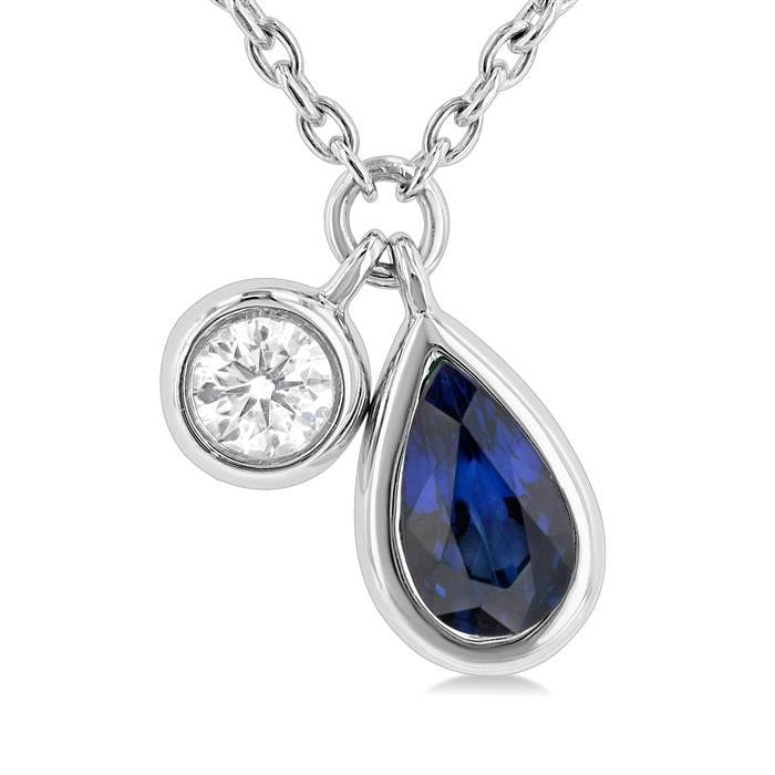 Raven Pear Shape Bezel Set Gemstone & Diamond Pendant