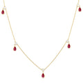 5x3 MM Pear Shape Ruby and 1/8 Ctw Round Cut Diamonds Precious Station Necklace in 10K Yellow Gold