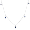 5x3 MM Pear Shape Sapphire and 1/8 Ctw Round Cut Diamonds Precious Station Necklace in 10K White Gold