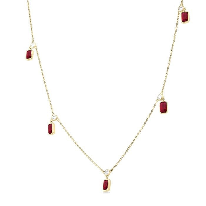 Emerald Shape Gemstone & Diamond Station Necklace