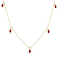 5x3 MM Oval Shape Ruby and 1/4 Ctw Round Cut Diamonds Precious Station Necklace in 14K Yellow Gold