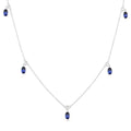5x3 MM Oval Shape Sapphire and 1/4 Ctw Round Cut Diamonds Precious Station Necklace in 14K White Gold