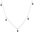 5X3 MM Pear Shape Sapphire and 1/4 Ctw Round Cut Diamonds Precious Station Necklace in 14K White Gold