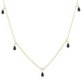 5X3 MM Pear Shape Sapphire and 1/4 Ctw Round Cut Diamonds Precious Station Necklace in 14K Yellow Gold