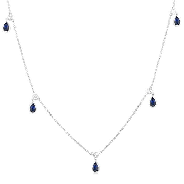Vale Pear Shape Gemstone & Diamond Station Necklace