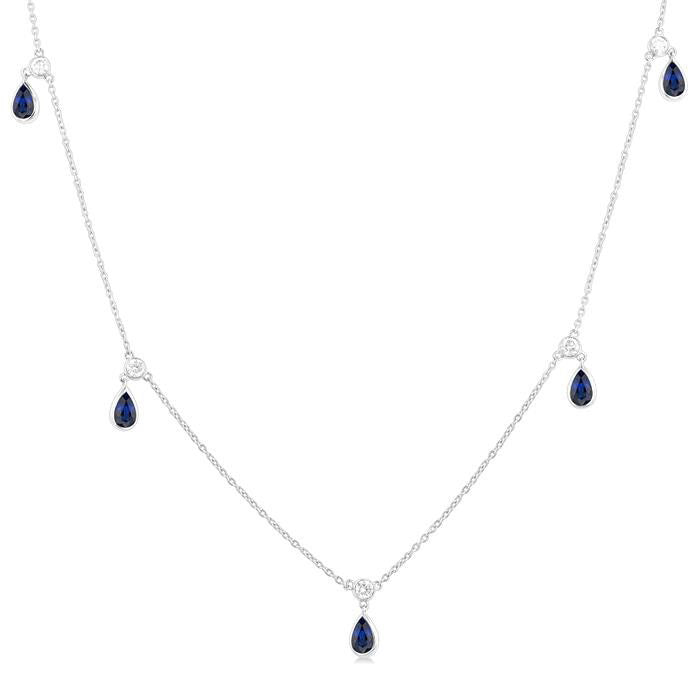 Vale Pear Shape Gemstone & Diamond Station Necklace