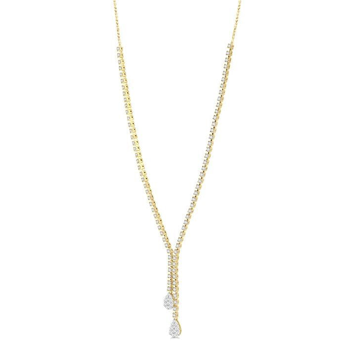 2 5/8 Ctw Shine Bright Pear Shape Round Cut Diamond Fashion 'Y' Necklace in 14K Yellow & White Gold