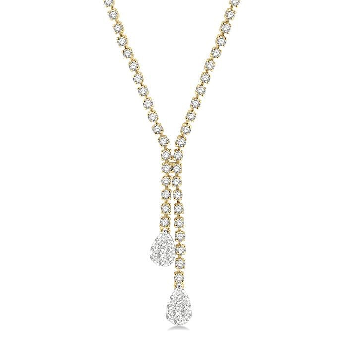 2 5/8 Ctw Shine Bright Pear Shape Round Cut Diamond Fashion 'Y' Necklace in 14K Yellow & White Gold
