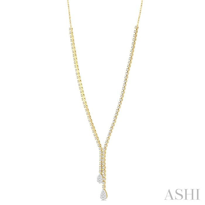 2 5/8 Ctw Shine Bright Pear Shape Round Cut Diamond Fashion 'Y' Necklace in 14K Yellow & White Gold