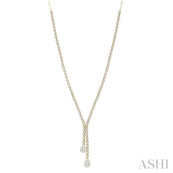 2 5/8 Ctw Shine Bright Pear Shape Round Cut Diamond Fashion 'Y' Necklace in 14K Yellow & White Gold