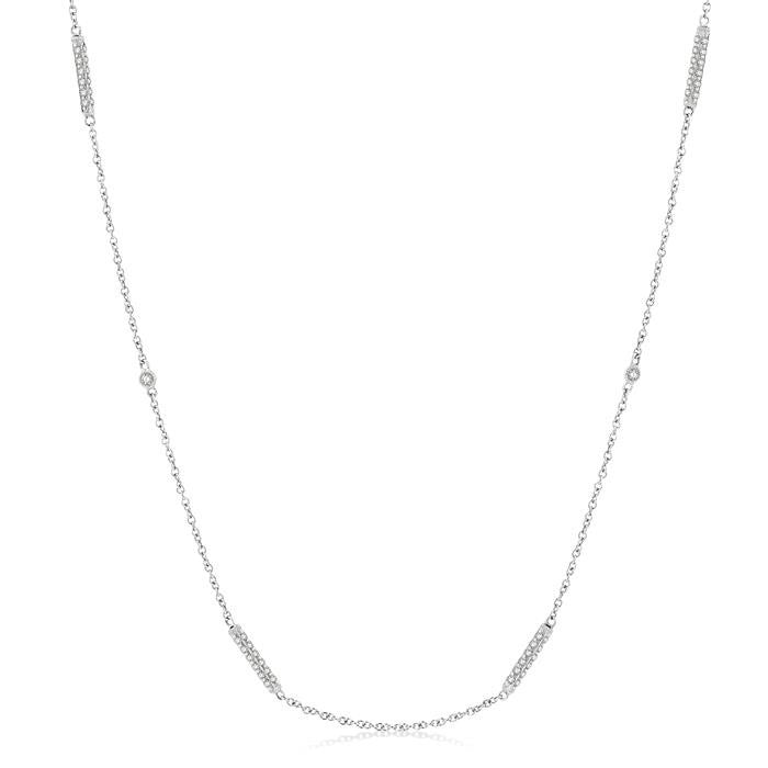 1/2 Ctw Bar and Circular Mount Round Cut Diamond Station Necklace in 14K White Gold