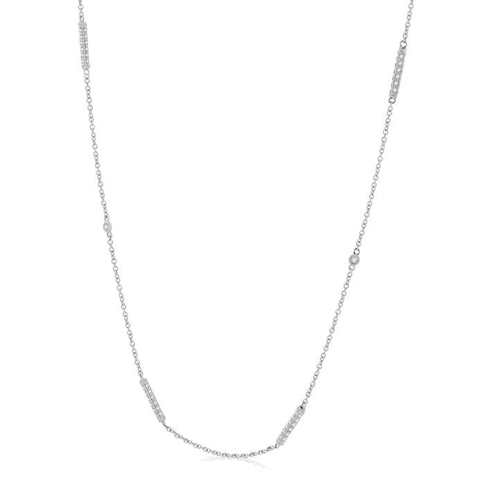 1/2 Ctw Bar and Circular Mount Round Cut Diamond Station Necklace in 14K White Gold