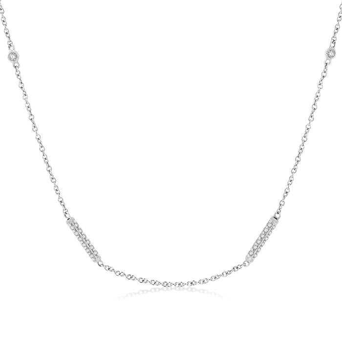 1/2 Ctw Bar and Circular Mount Round Cut Diamond Station Necklace in 14K White Gold