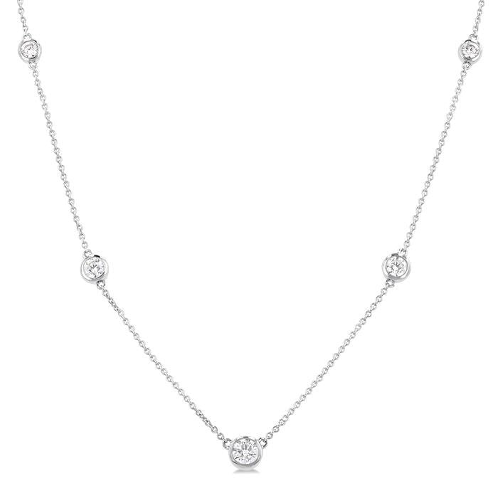 1 Ctw Bezel Set Round Cut Diamond Station Necklace in 14K White Gold