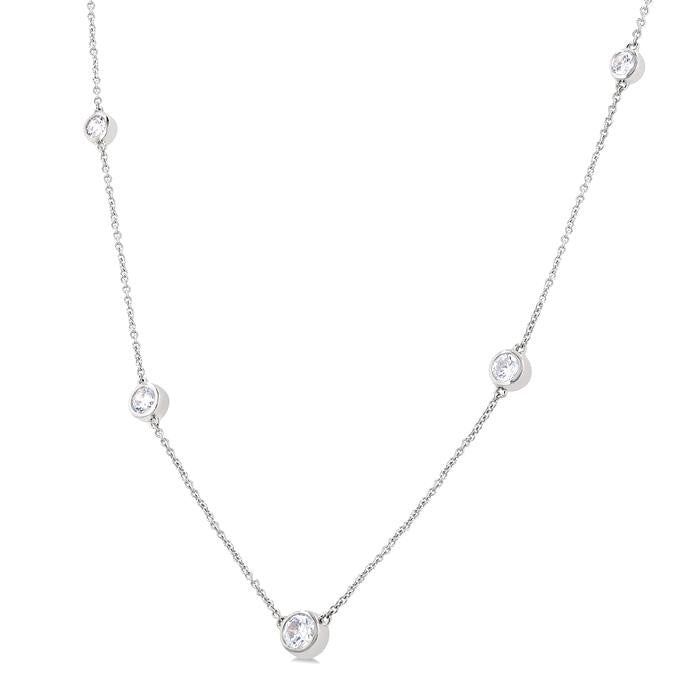 1 Ctw Bezel Set Round Cut Diamond Station Necklace in 14K White Gold