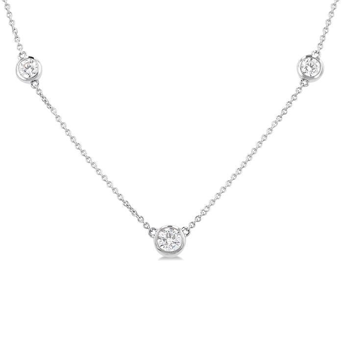 1 Ctw Bezel Set Round Cut Diamond Station Necklace in 14K White Gold