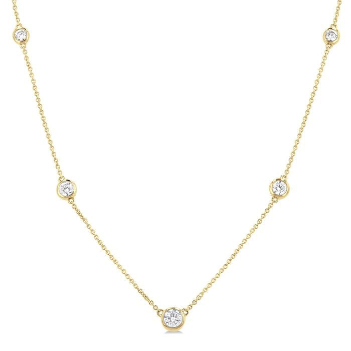 1 Ctw Bezel Set Round Cut Diamond Station Necklace in 14K Yellow Gold
