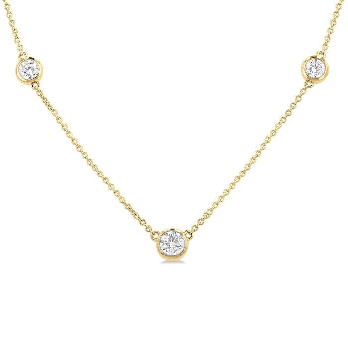 1 Ctw Bezel Set Round Cut Diamond Station Necklace in 14K Yellow Gold