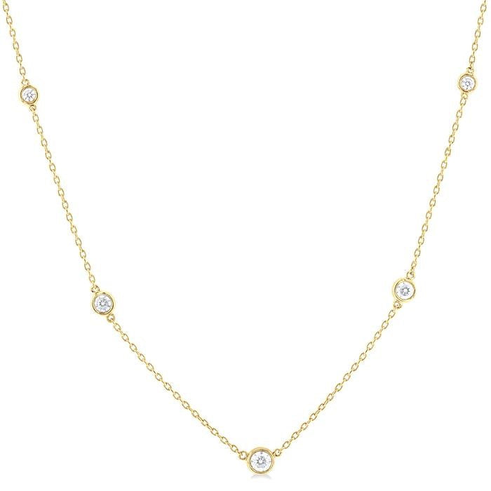1/2 Ctw Bezel Set Round Cut Diamond Station Necklace in 14K Yellow Gold